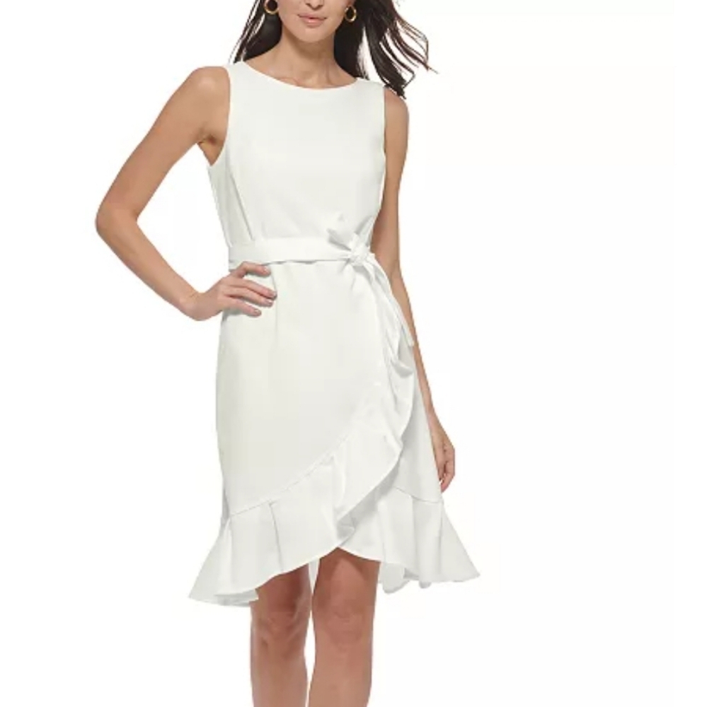 Calvin Klein Sleeveless Scuba Crepe Ruffled-Hem Sheath Dress Size 8